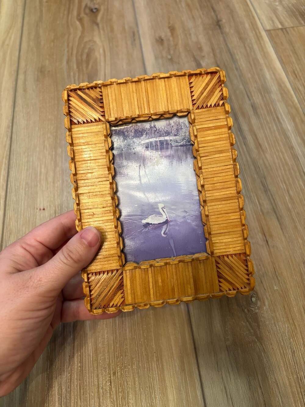 Vintage Matchstick rattan Folk Art Wood Picture Frame - Picture 2 of 8